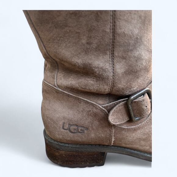 UGG Australia Chaney Brown Moto Engineer Boots Shearling Lined Suede Women's 8.5 - Picture 10 of 15